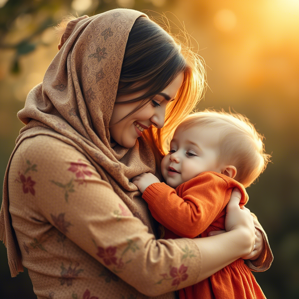 A tender moment between mother and child, filled with love