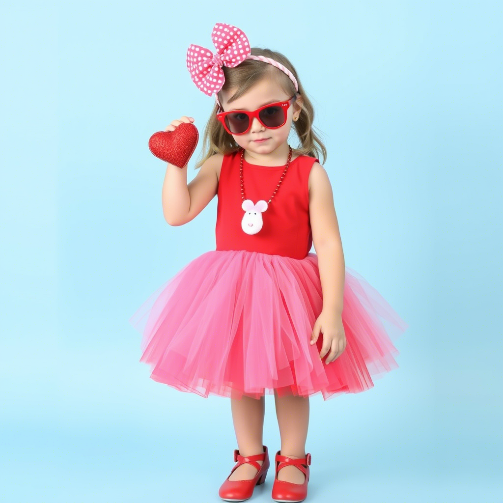 Adorable girl in red tutu dress with cute Valentine’s Day accessories