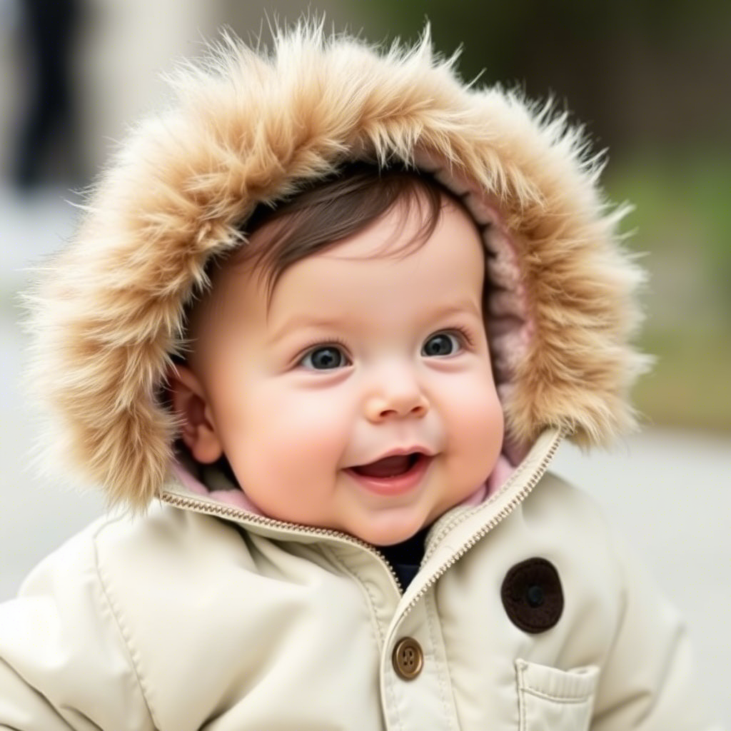 Adorable infant in Lezonkids bestselling baby top outerwear