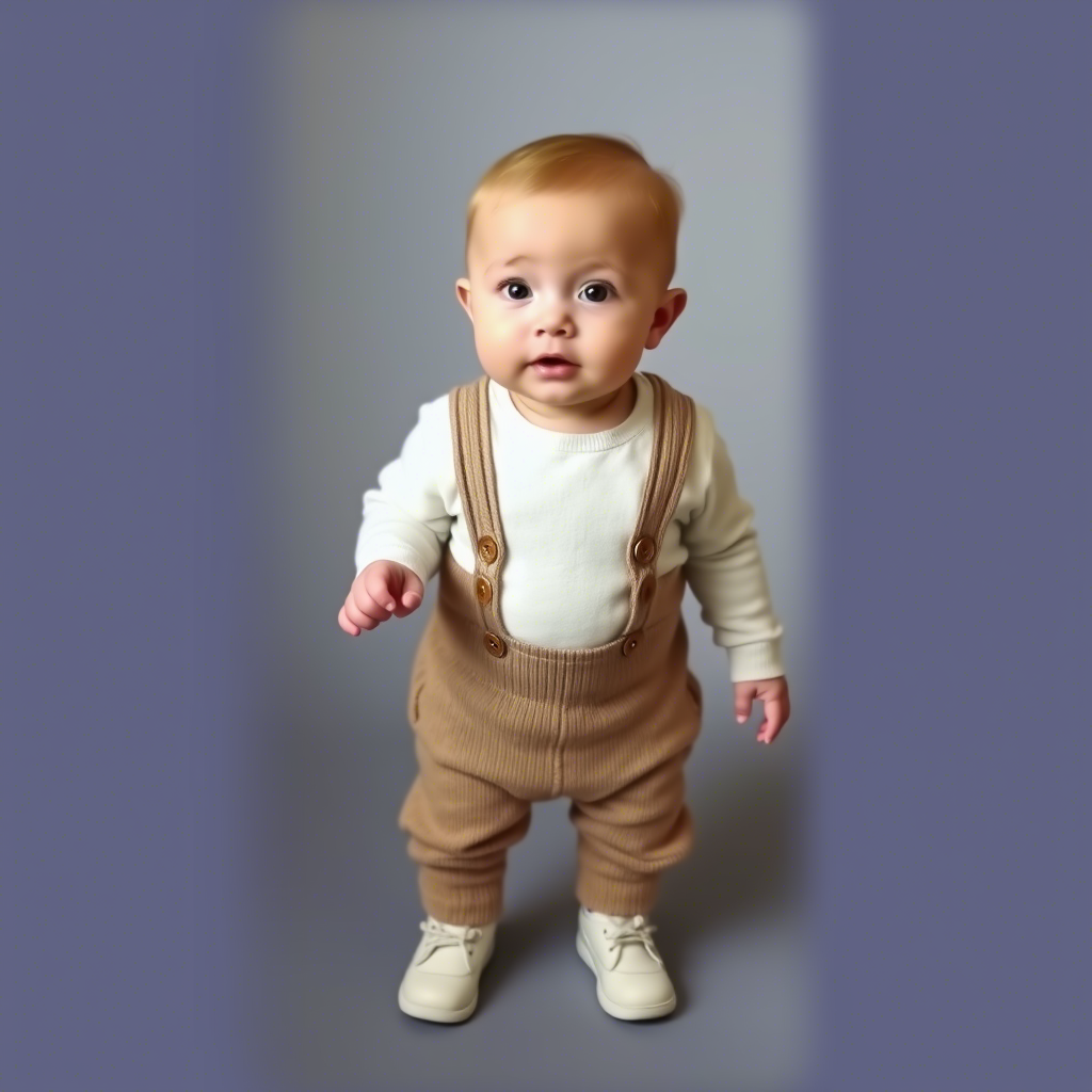 Adorable infant in minimalist outfit with neutral tones