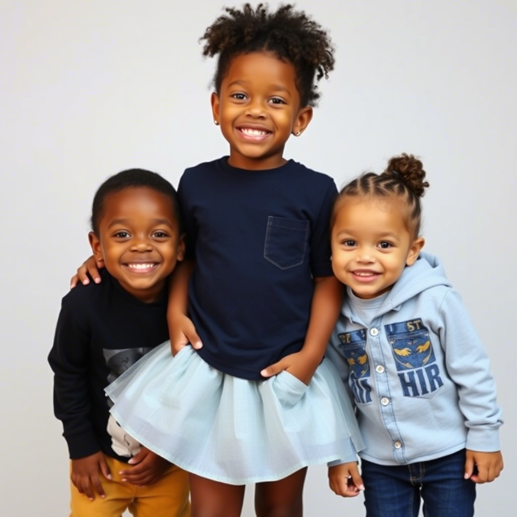 Adorable kids modeling wholesale clothing with big smiles