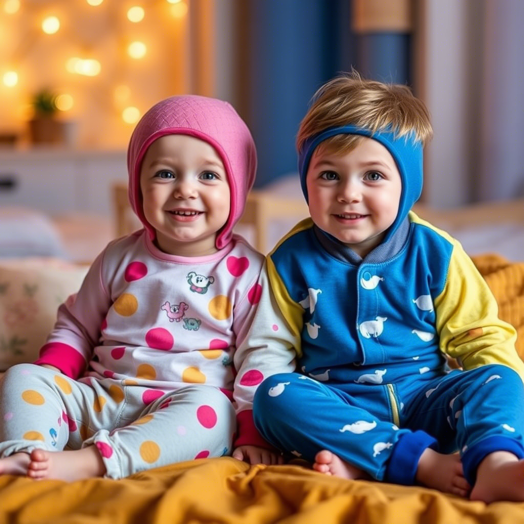 Adorable kids wearing colorful sleepwear for a cozy night