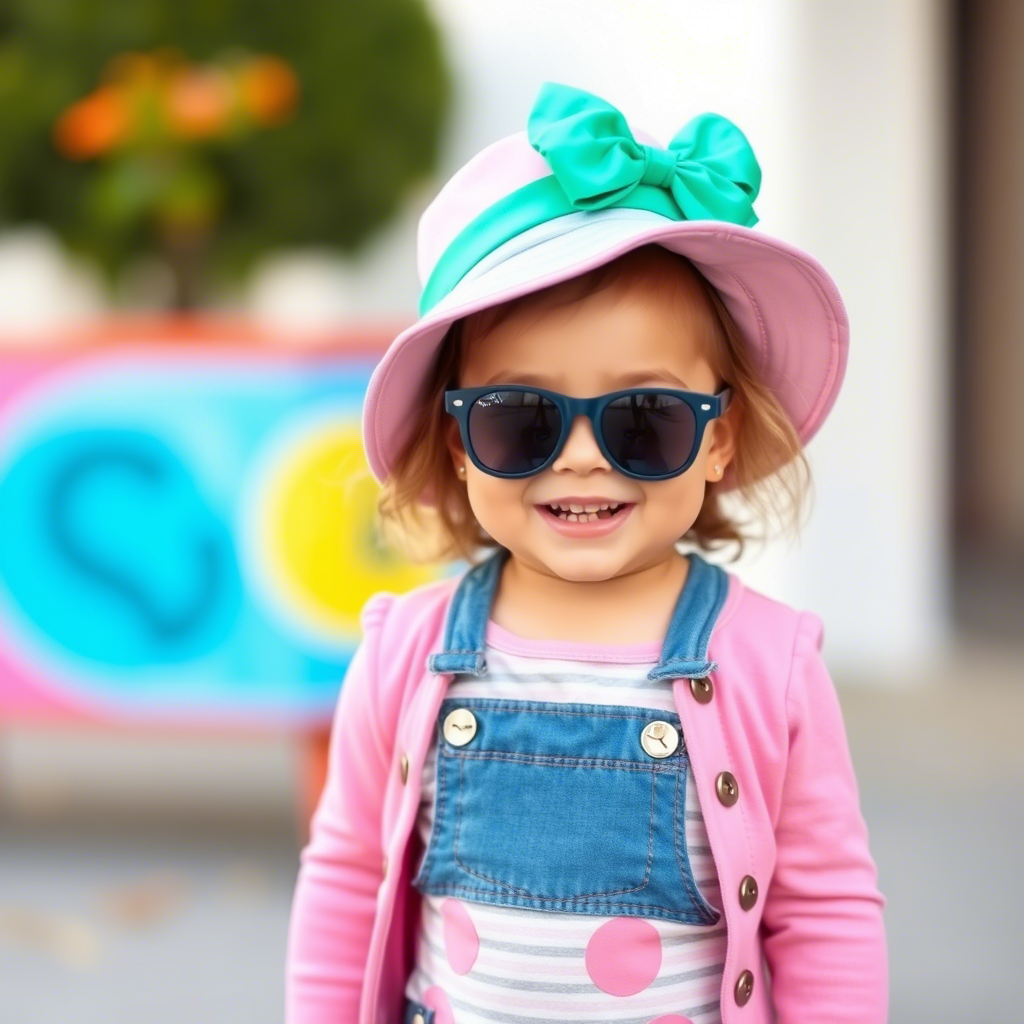 Adorable little girl wearing stylish toddler clothing and smiling