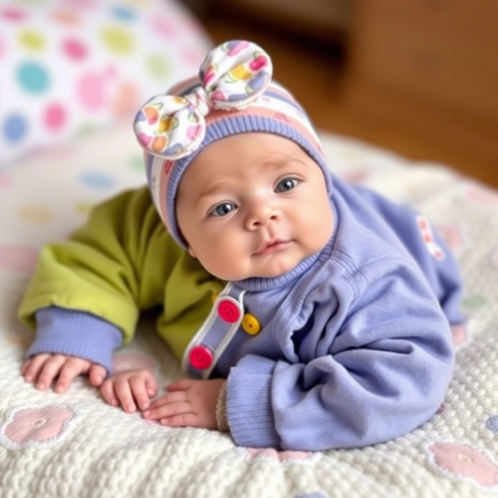 Adorable newborn baby in colorful wholesale clothing
