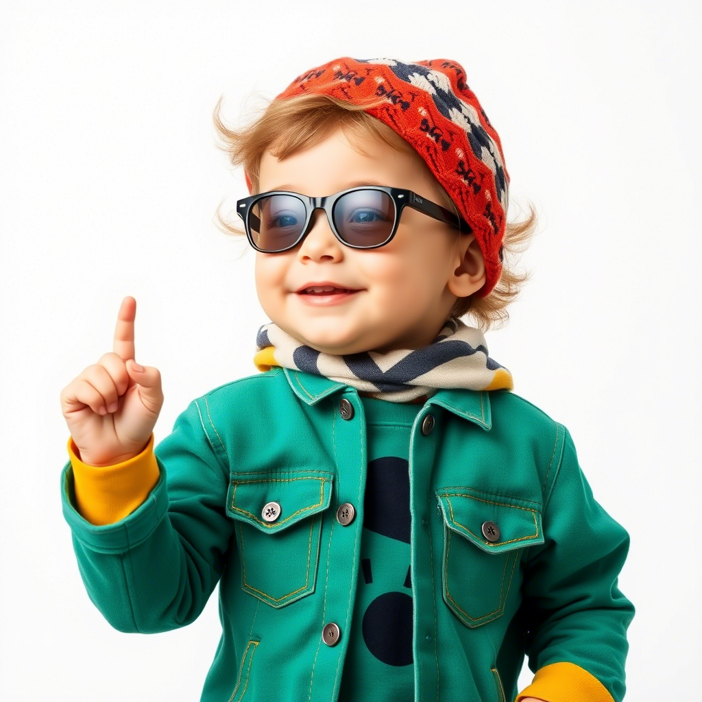 Adorable toddler modeling trendy apparel on a white background