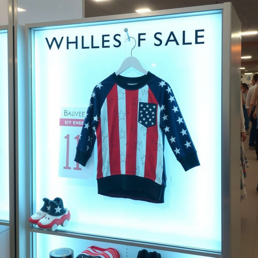 American flag themed children’s apparel wholesale display
