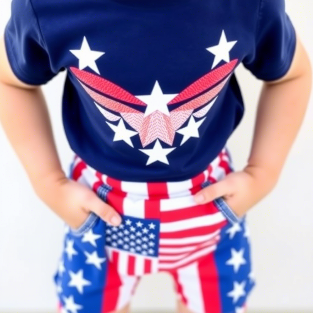 American flag-themed children’s clothing with vibrant colors and patterns