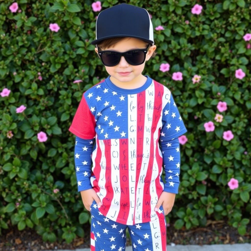American flag themed kids clothing with patriotic designs