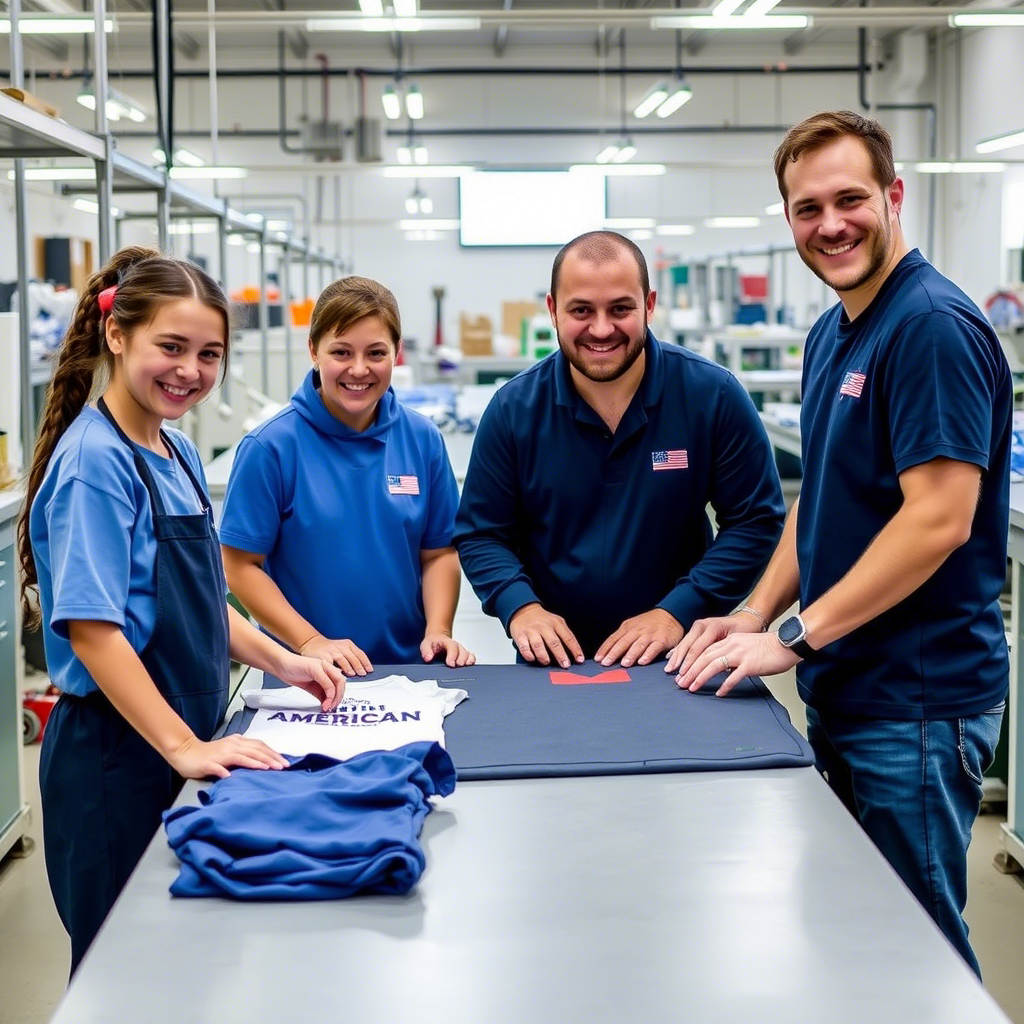 American kids wear manufacturing facility with quality control team