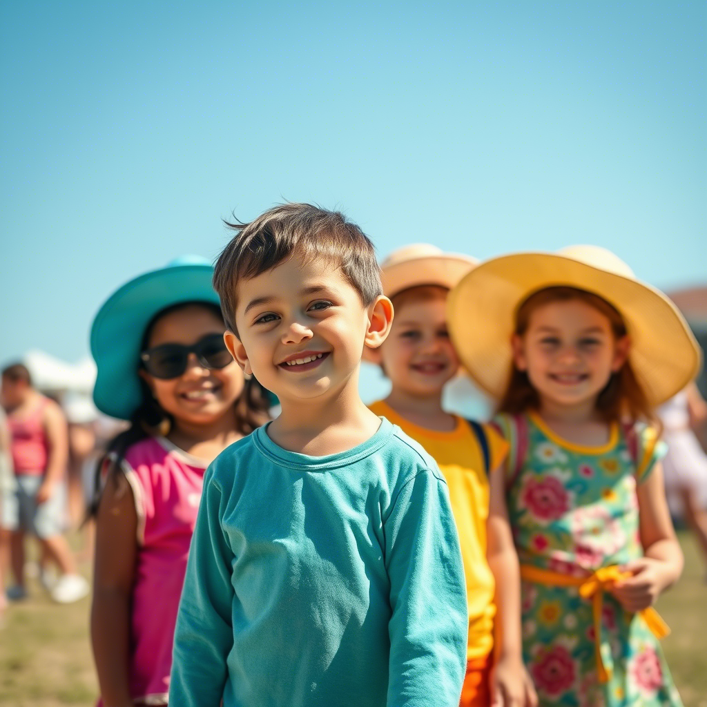 American kids wearing colorful outfits on a sunny day