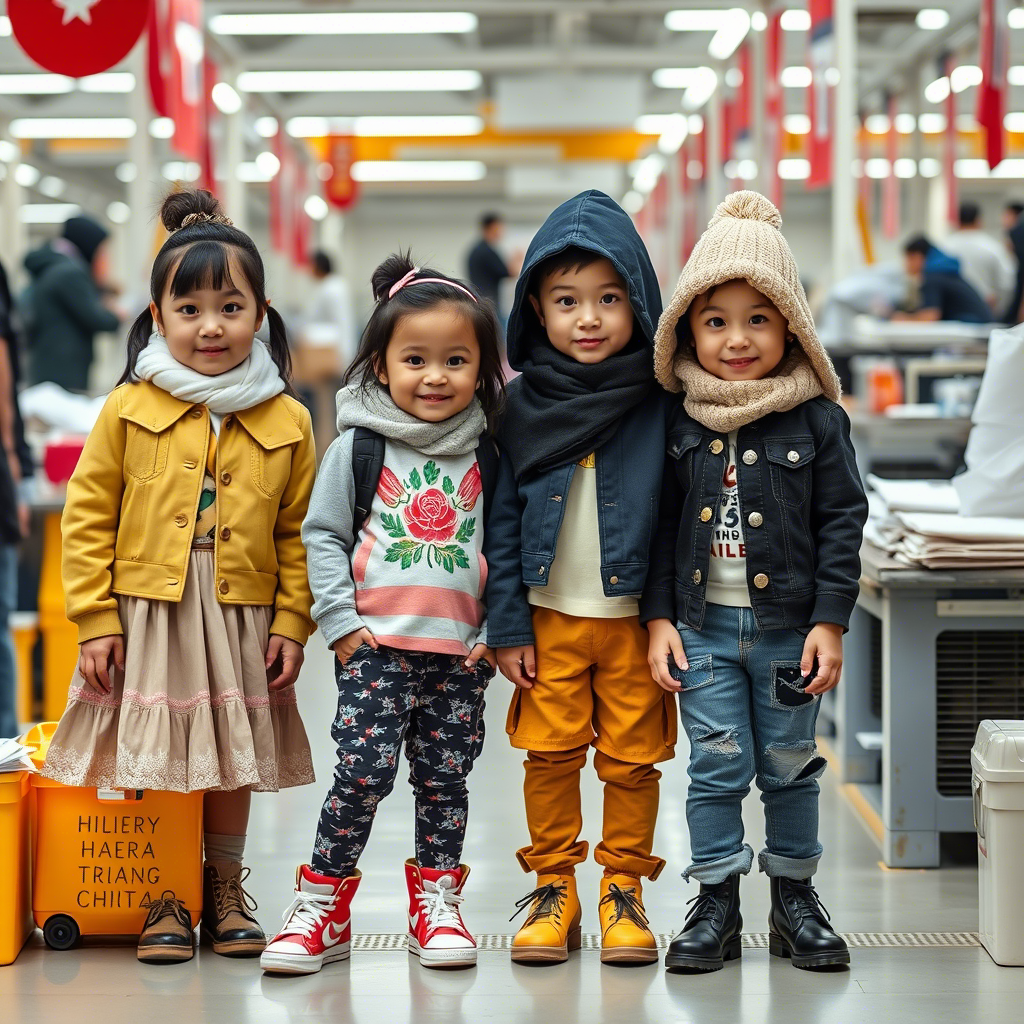 “American kids wearing trendy outfits made in Chinese factories”