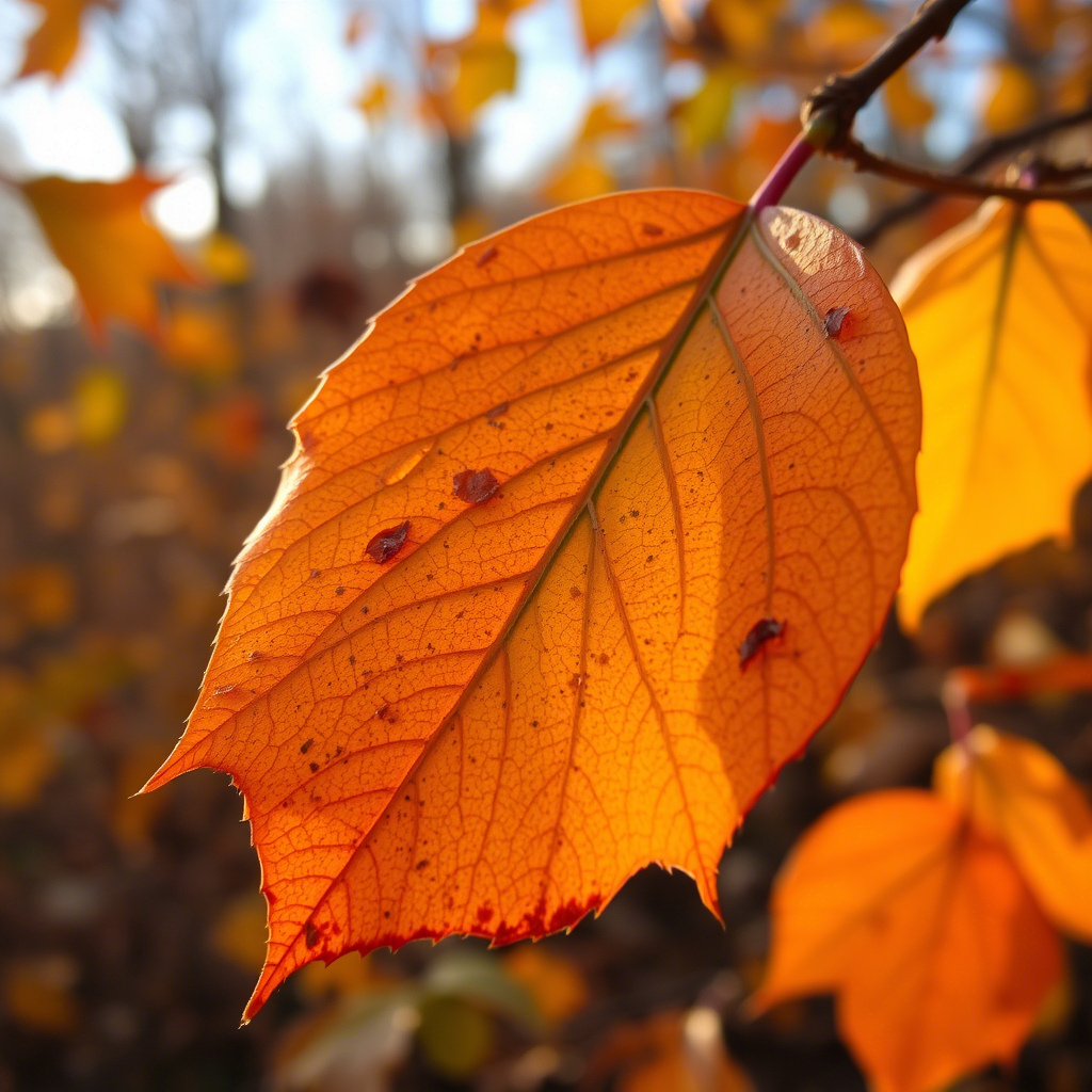 Autumn leaves with earthy tones and warm lighting