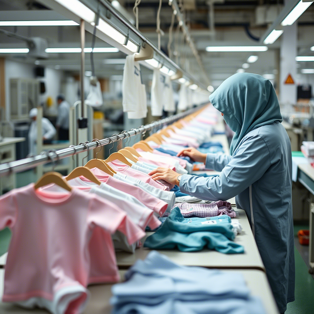 Baby clothes factory production line with quality control check