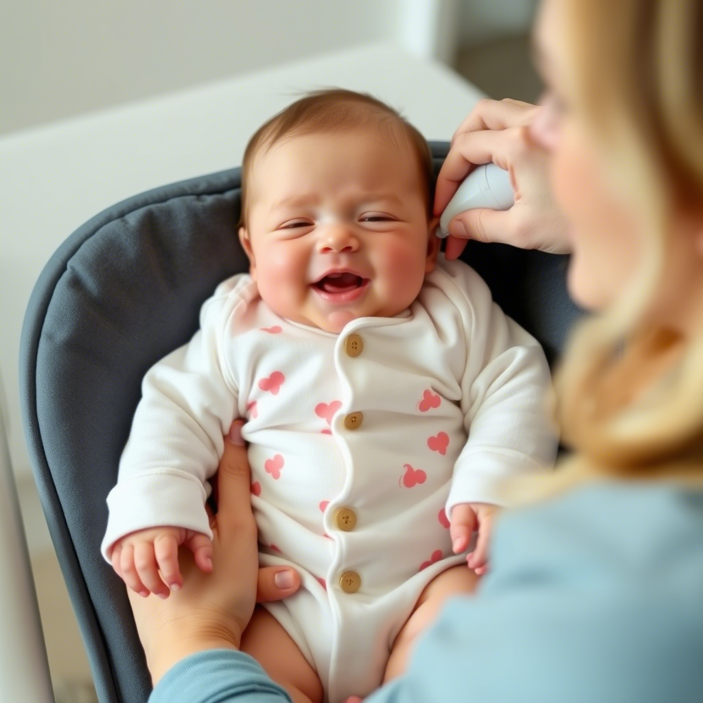 Baby wearing adorable onesie being burped by smiling caregiver