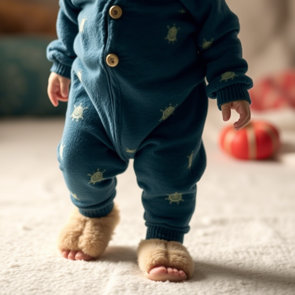Baby wearing stylish footed pajamas with gentle texture