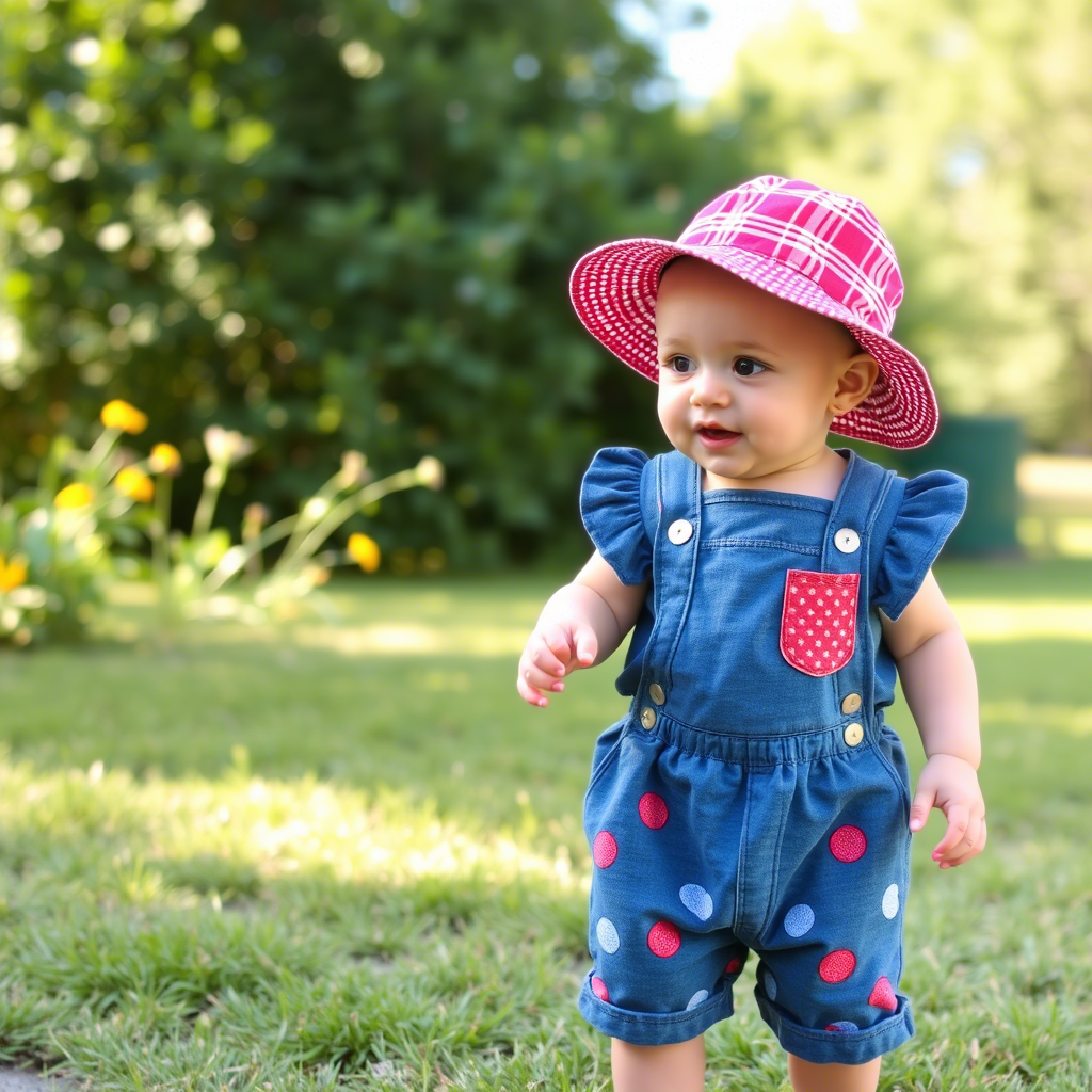 Baby wearing summer clothes and playing outside