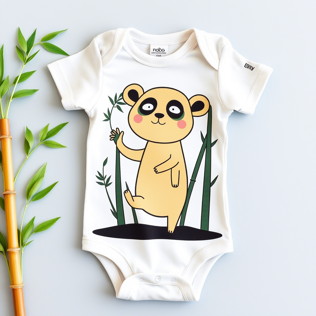 Bamboo baby onesie with cartoon character design