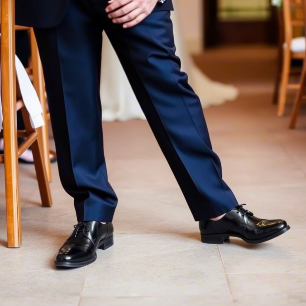Boy in a suit and dress shoes for a formal wedding ceremony