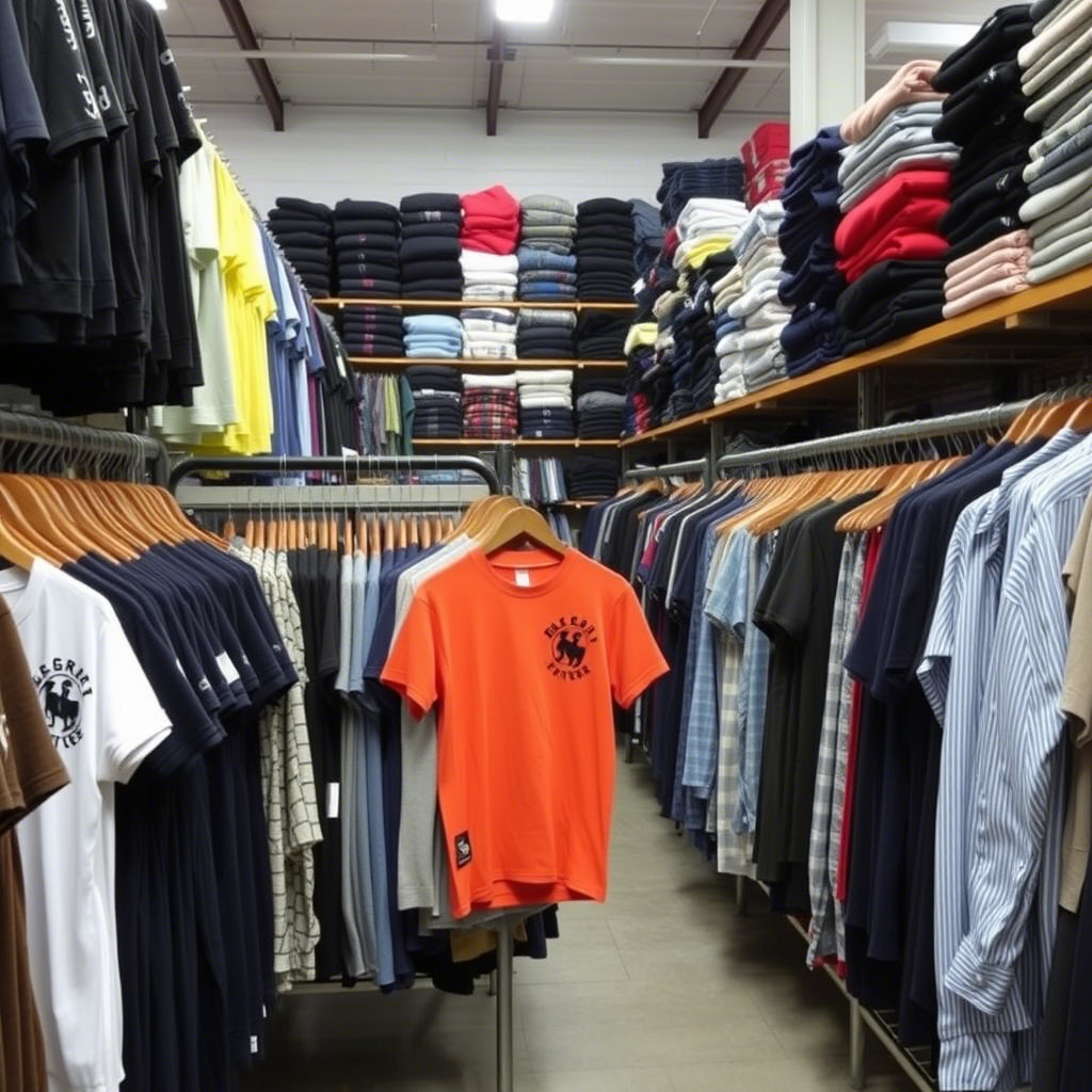Boys’ clothing wholesale warehouse with various separates on display