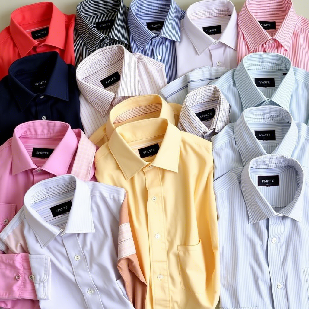 Bulk dress shirts with various colors and patterns