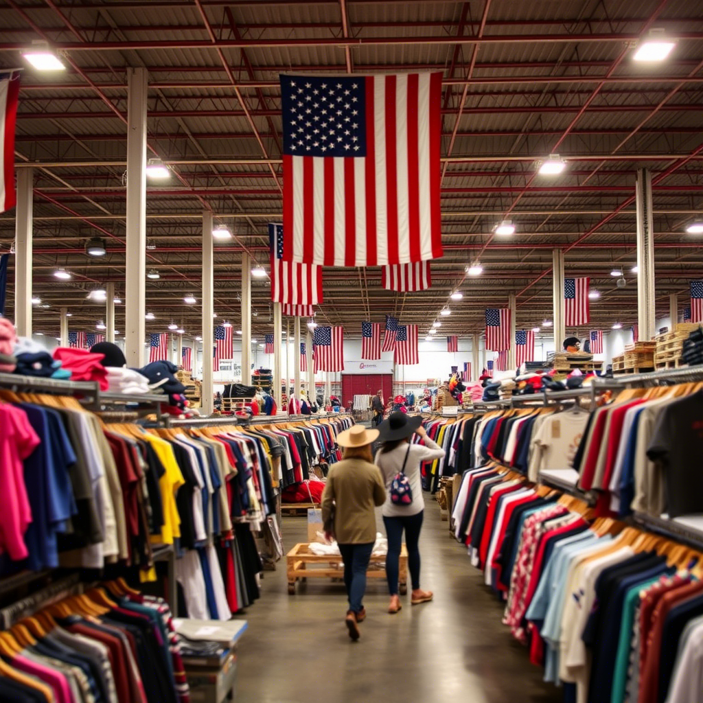 Busy wholesale clothing distribution center in Texas