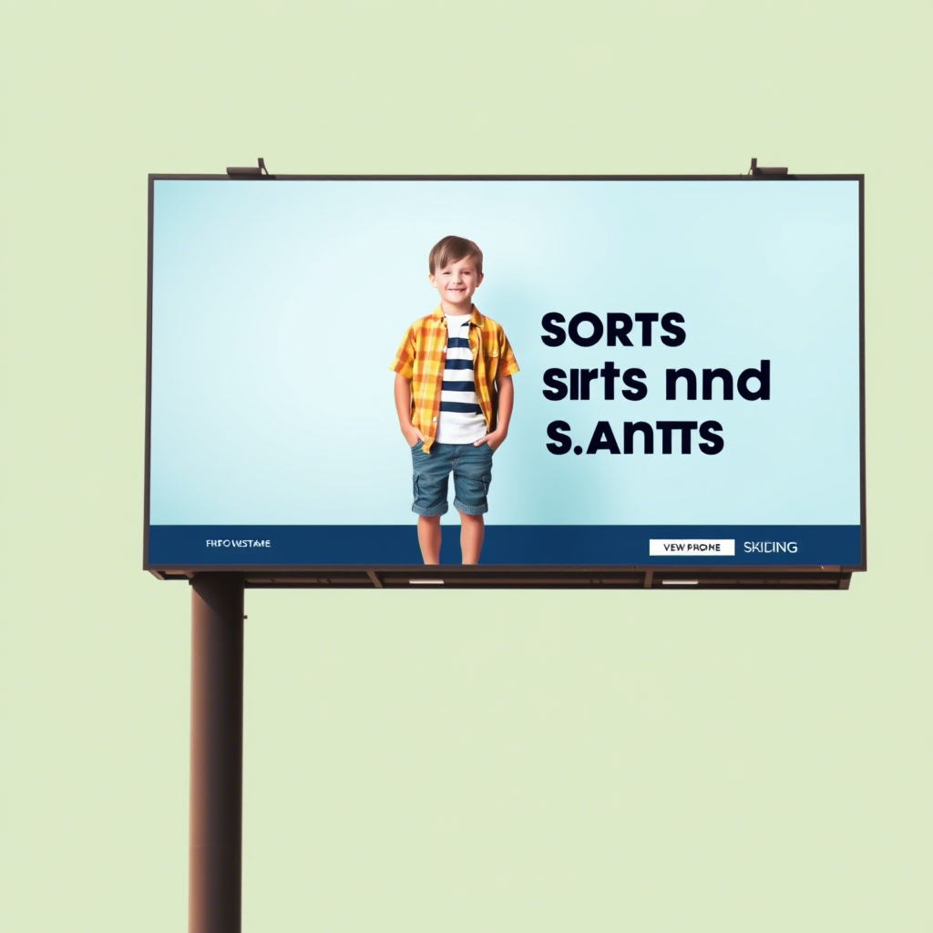 Casual boys’ shorts and pants fashion advertisement on a billboard