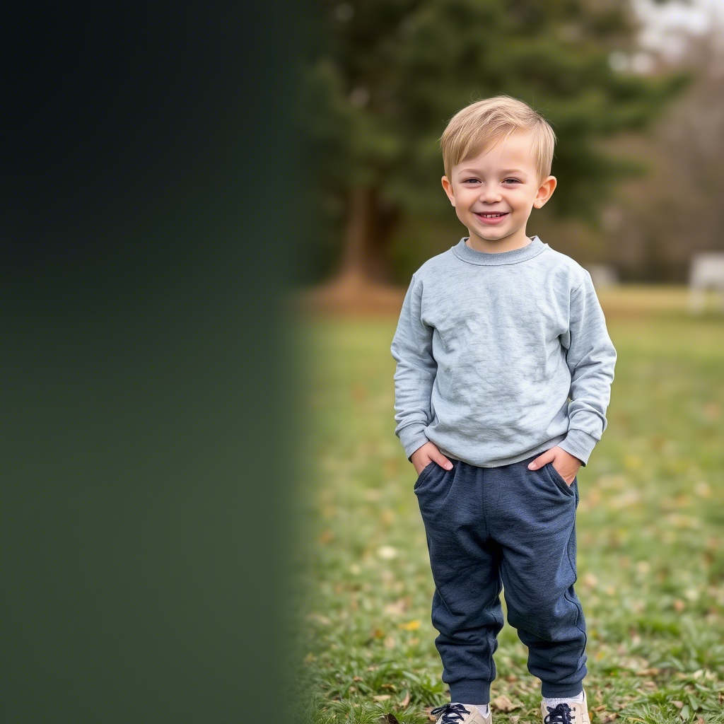 Casual boys’ sweatpants modeled by happy child outdoors