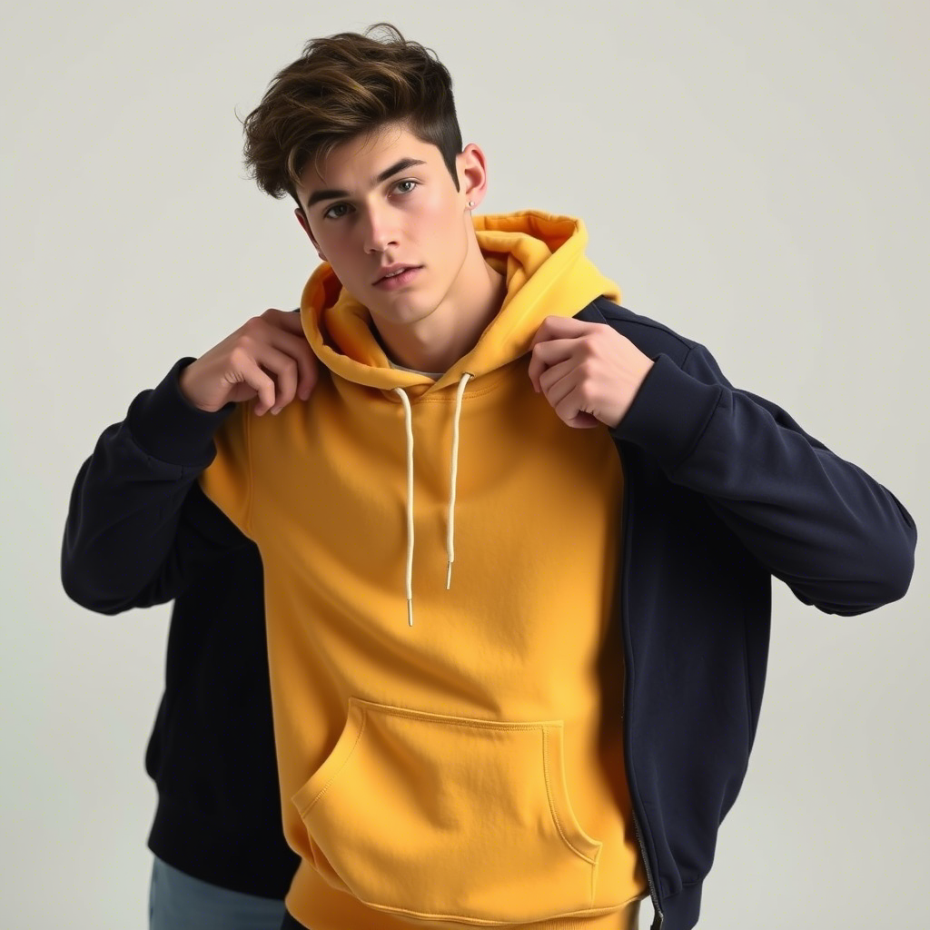 Casual wear model showcasing boys hoodies in a studio setting