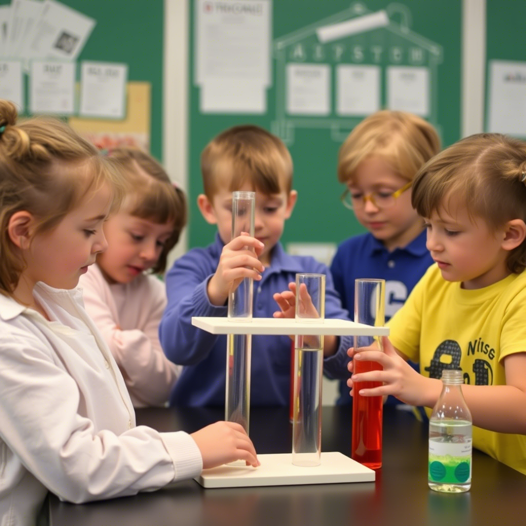 Children engaged in a science experiment with test tubes