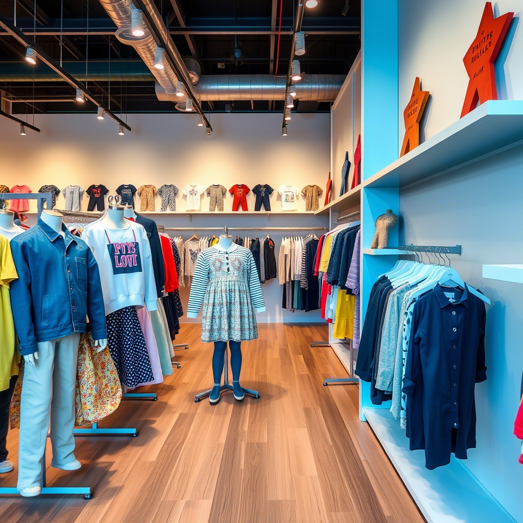 Children’s apparel supplier showroom with diverse fashion styles