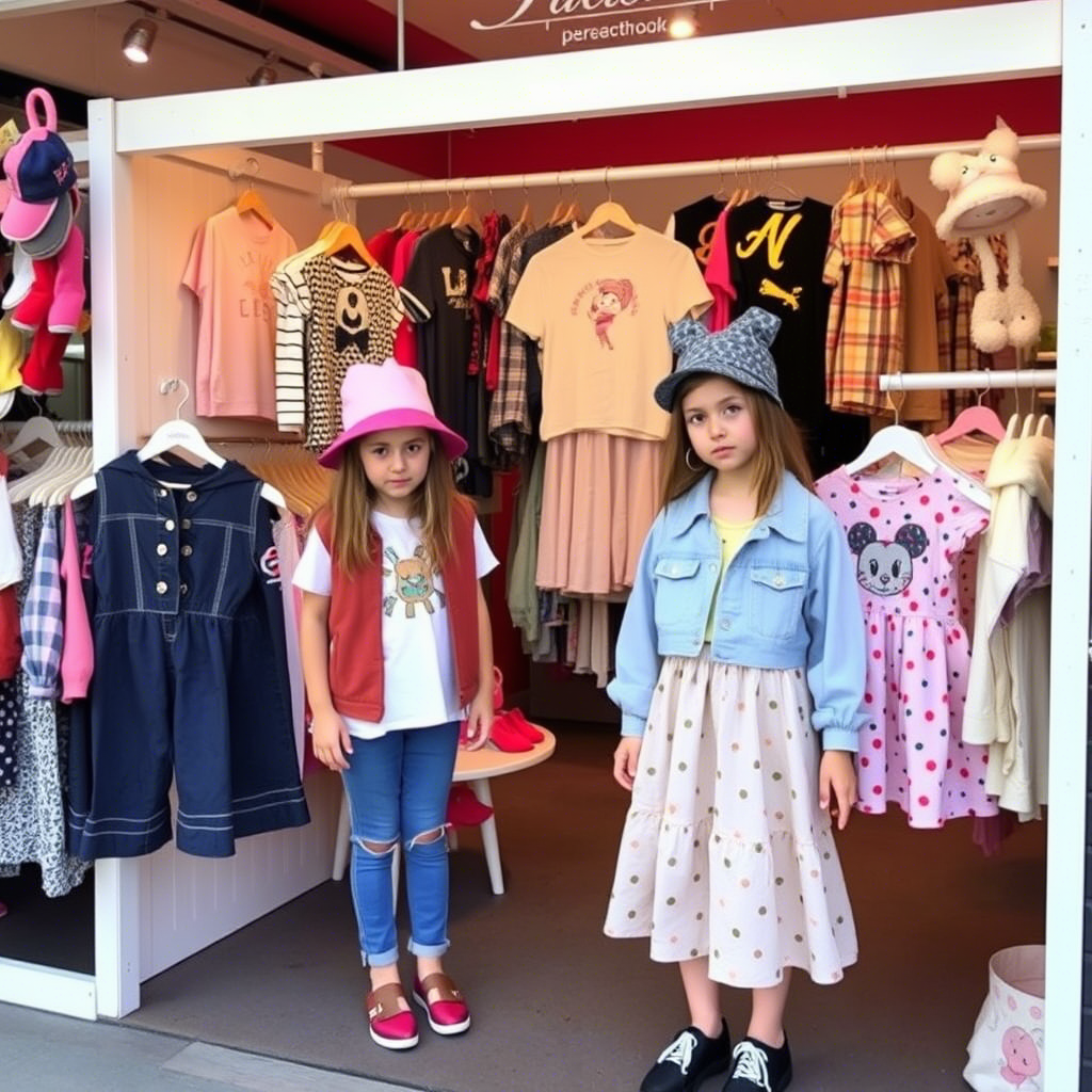 Children’s apparel vendors showcasing latest trendy outfits for sale