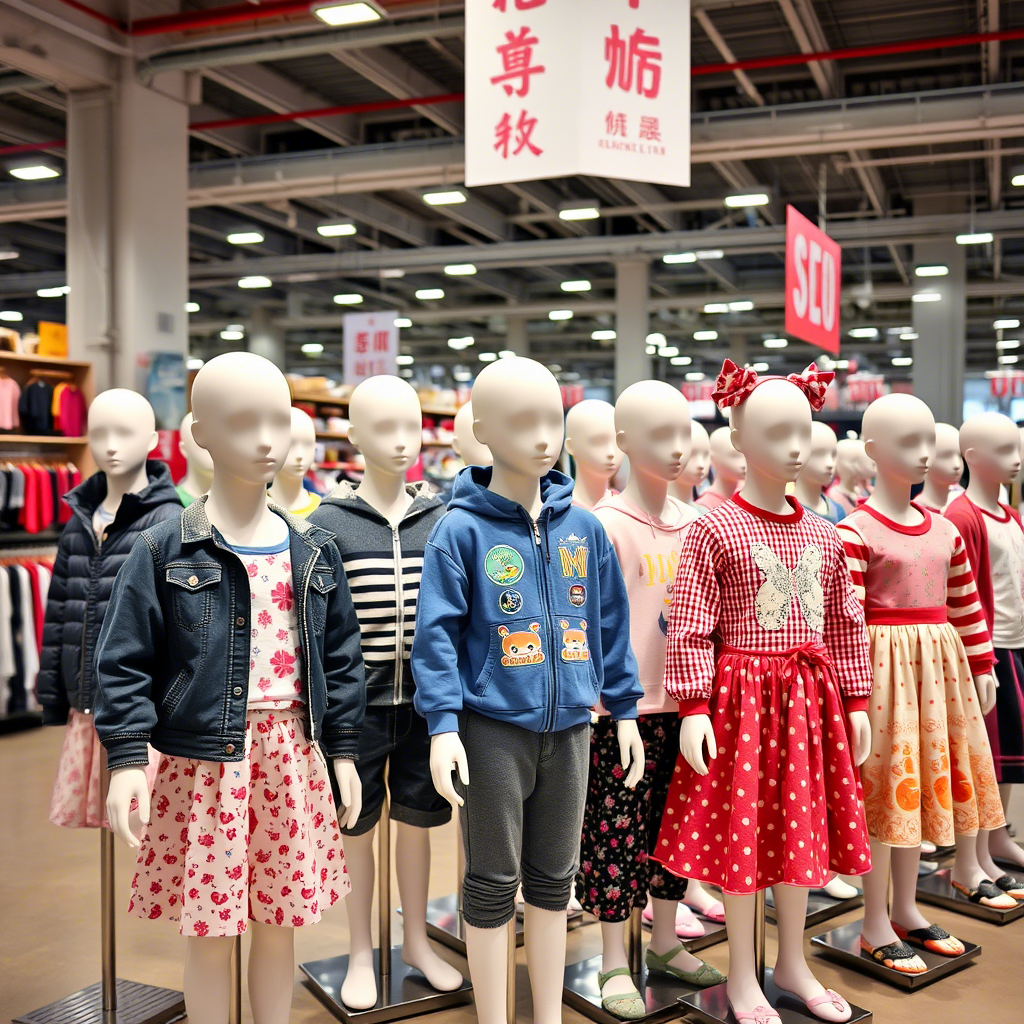 Children’s clothing on mannequins in a Chinese distribution center