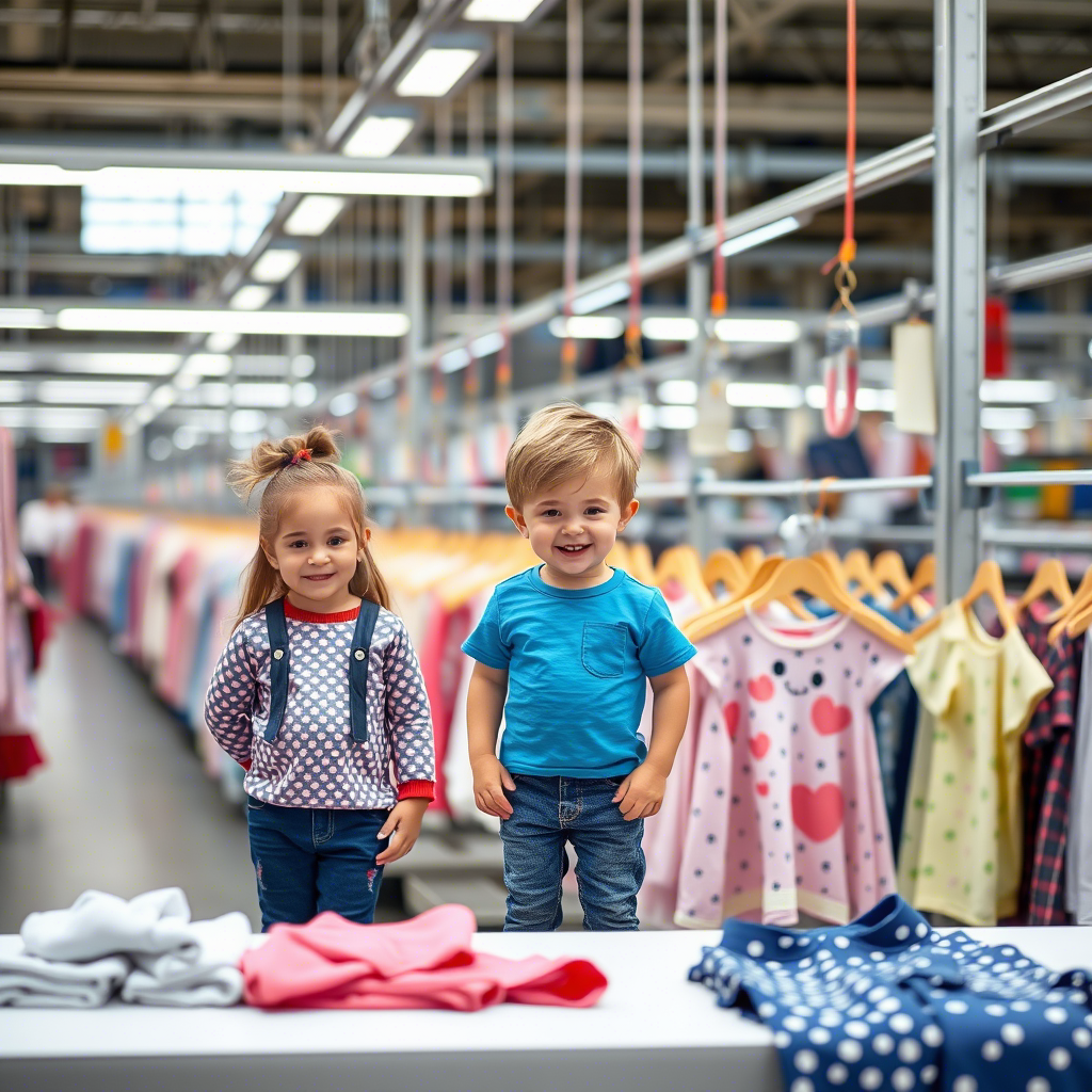 Children’s clothing production line in a modern US factory