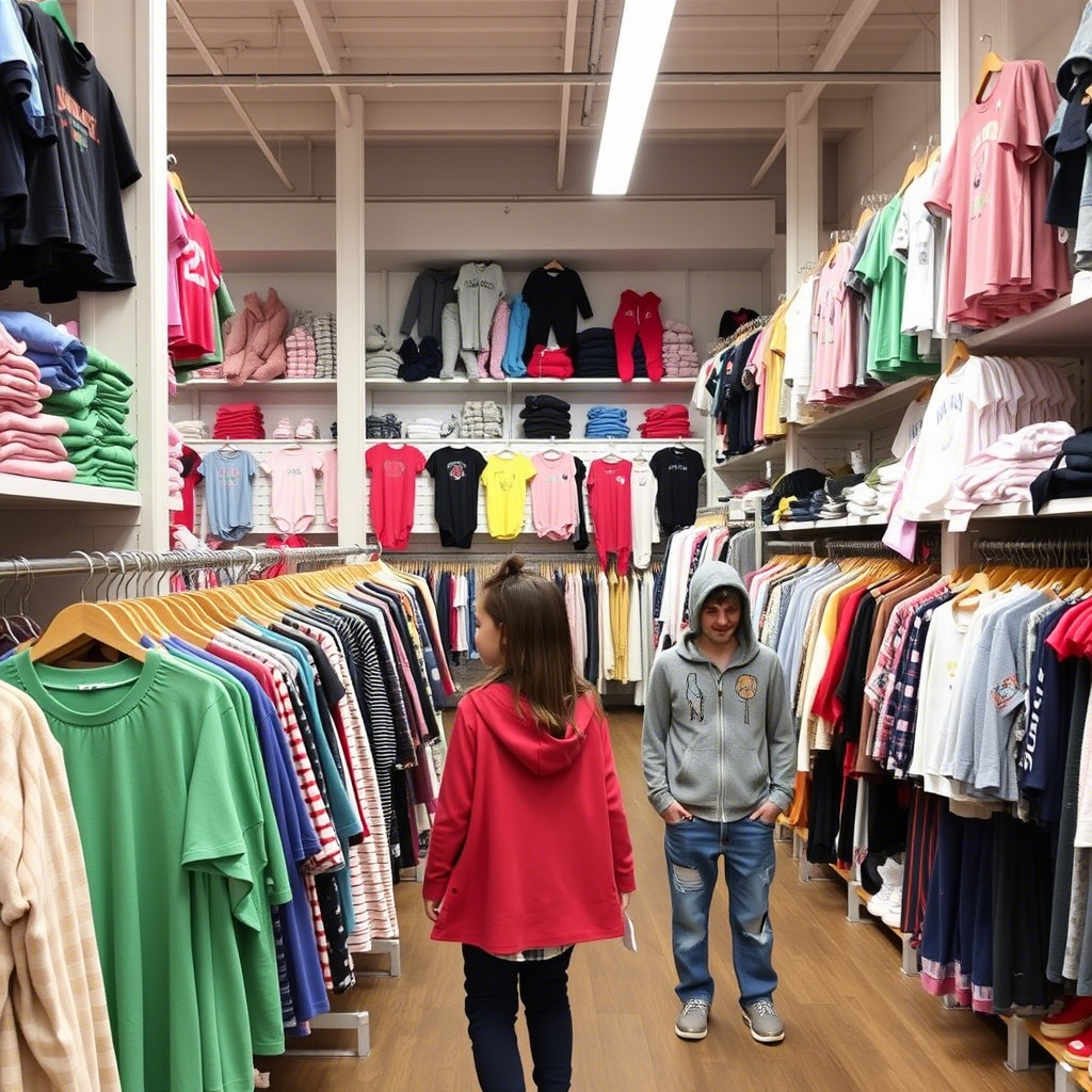 Children’s clothing warehouse in USA with diverse apparel