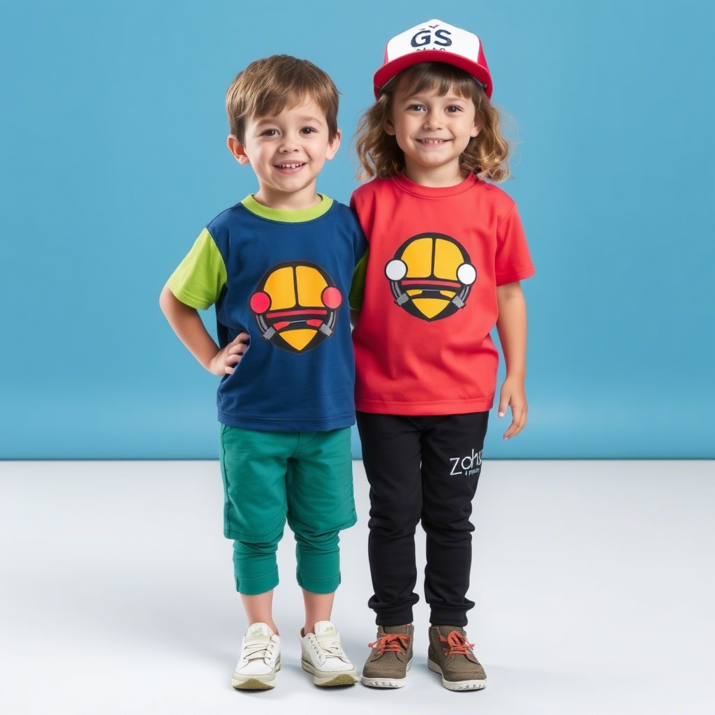 Children’s clothing with custom brand logos and vibrant designs