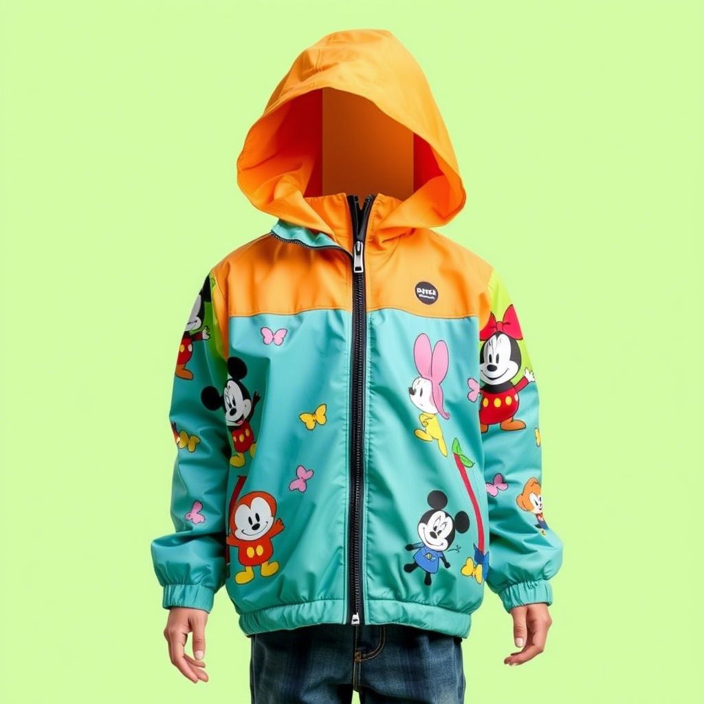 Children’s colorful windbreaker with cartoon characters for spring outing