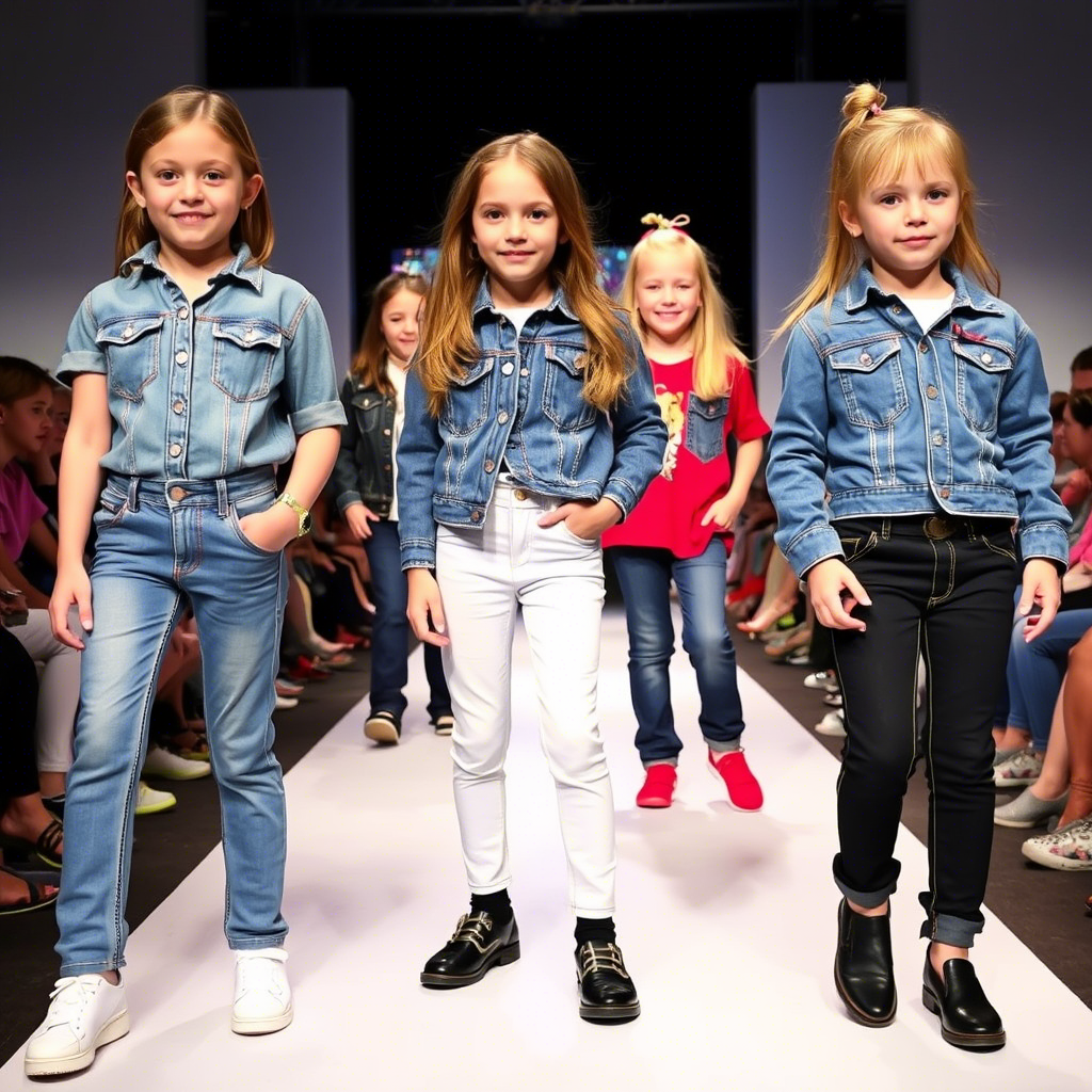 Children’s fashion show featuring various jeans styles