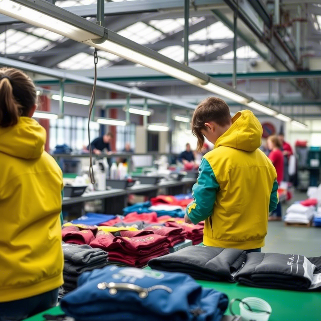 Children’s jacket wholesale manufacturing process scene