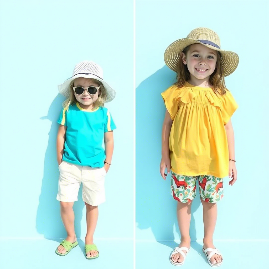 Children's summer outfits featuring lightweight tops and shorts