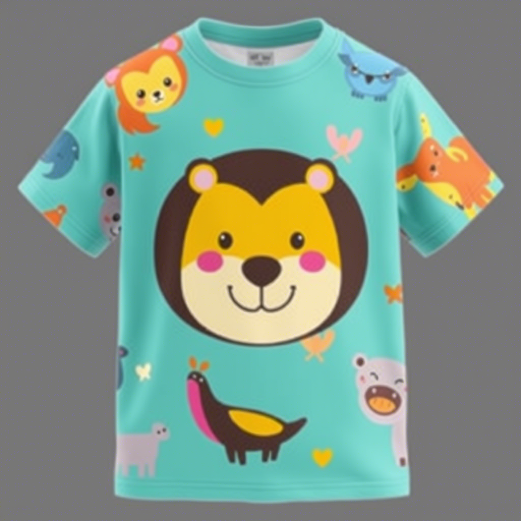Colorful animal designs on custom children’s clothing USA