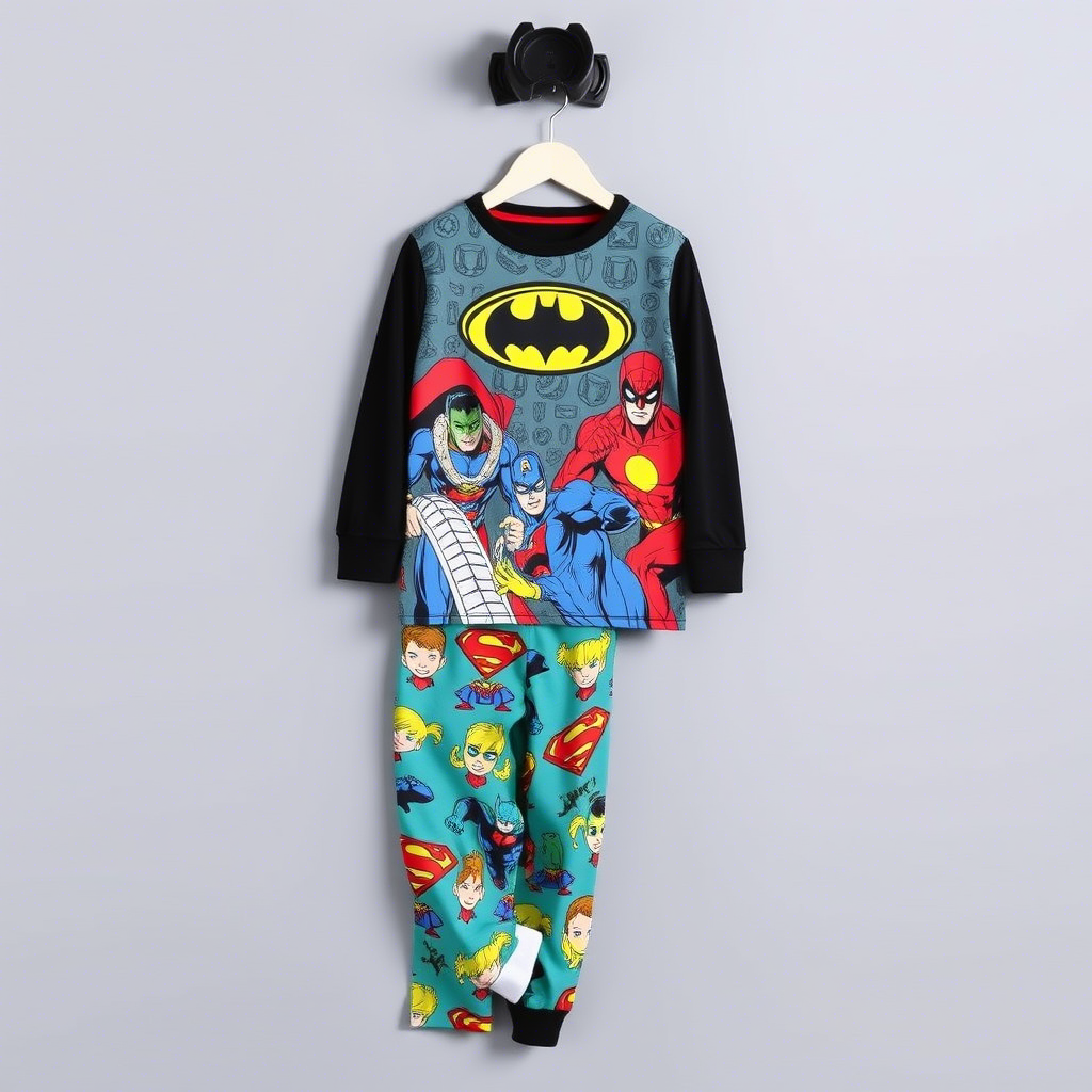 Colorful boys’ pajama sets with superhero logos wholesale