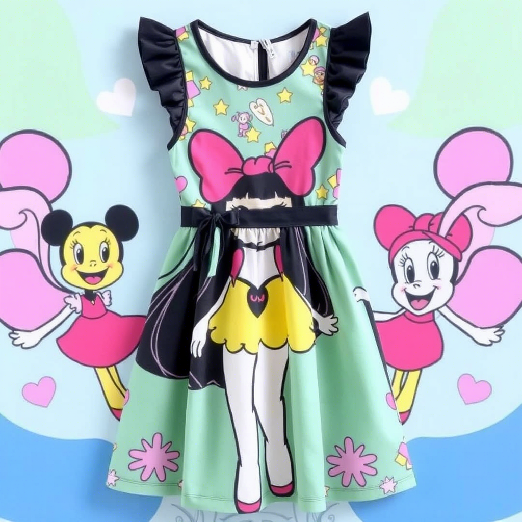 Colorful cartoon character dresses for young girls wholesale