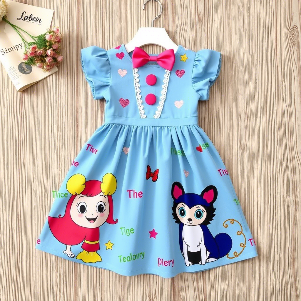 Colorful cartoon character dresses for young girls