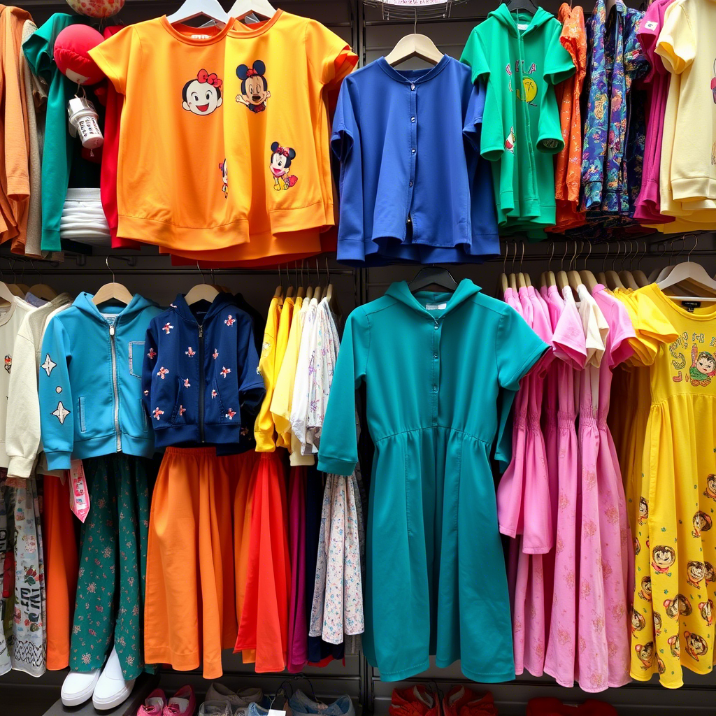 Colorful children’s apparel displayed at a Chinese wholesale store