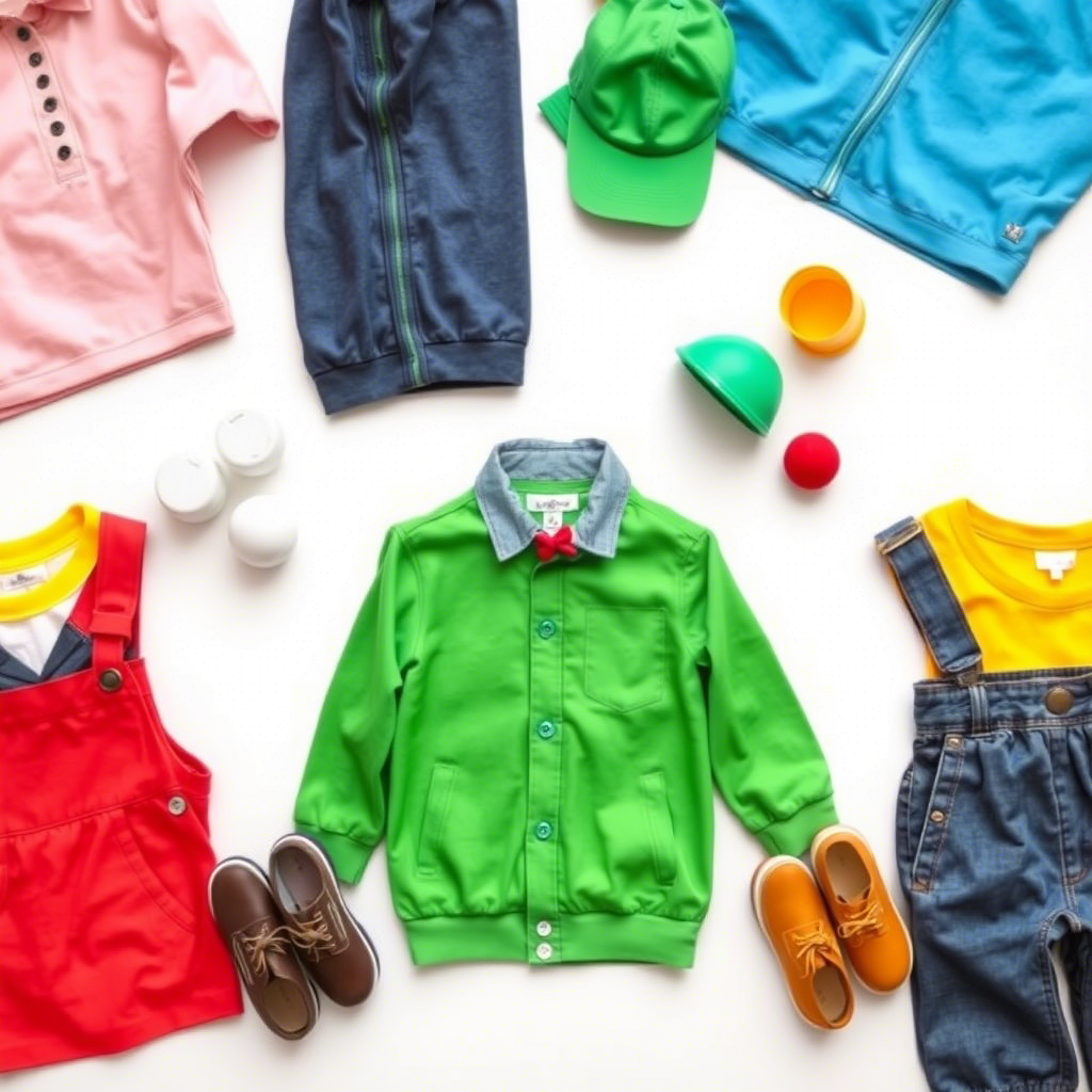 Colorful children’s apparel displayed on a clean white background
