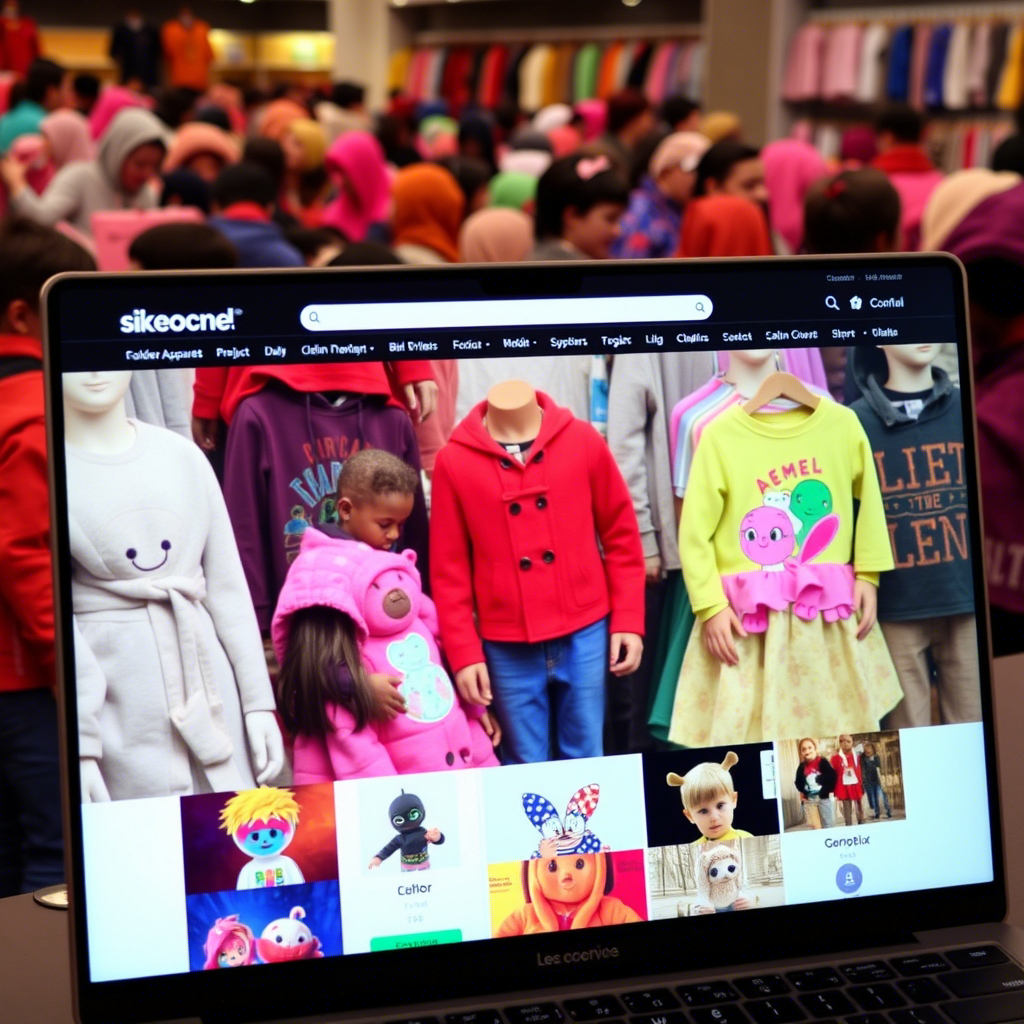 Colorful children’s apparel displayed on a crowded online retailer’s website