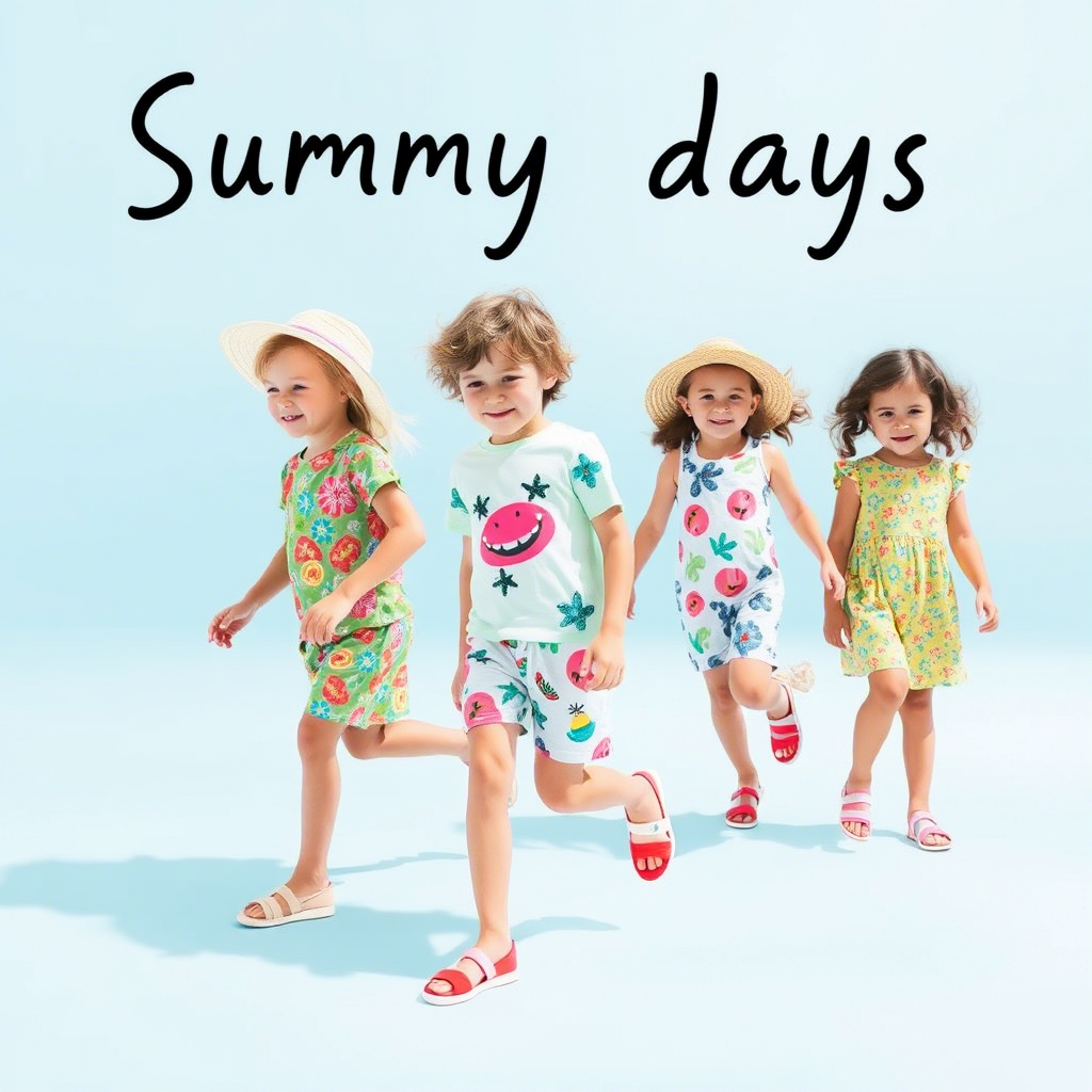 Colorful children’s clothing line “Sunny Days” with playful designs