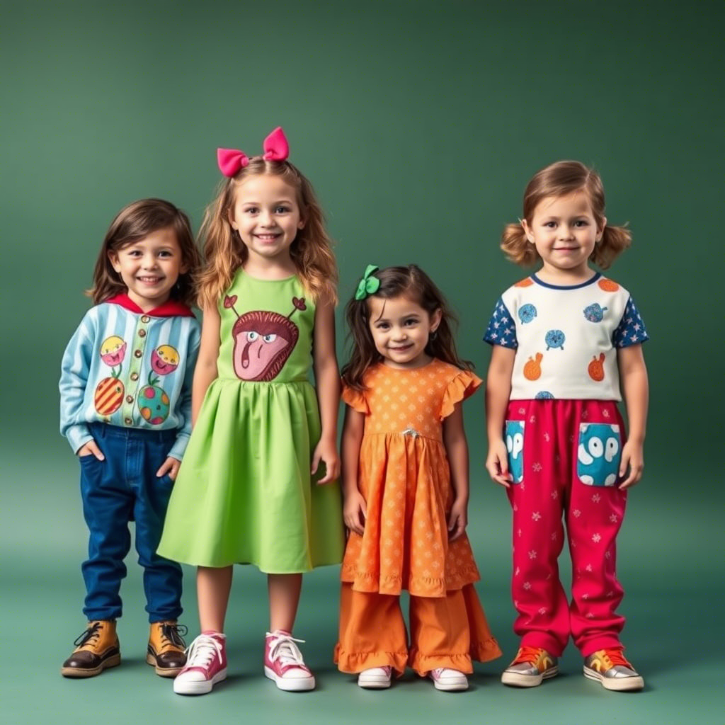 Colorful children’s outfits with fun designs and patterns