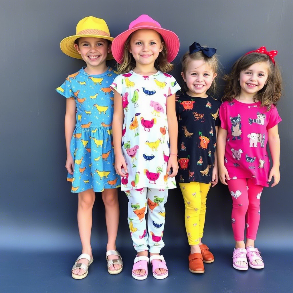 Colorful children’s outfits with fun prints
