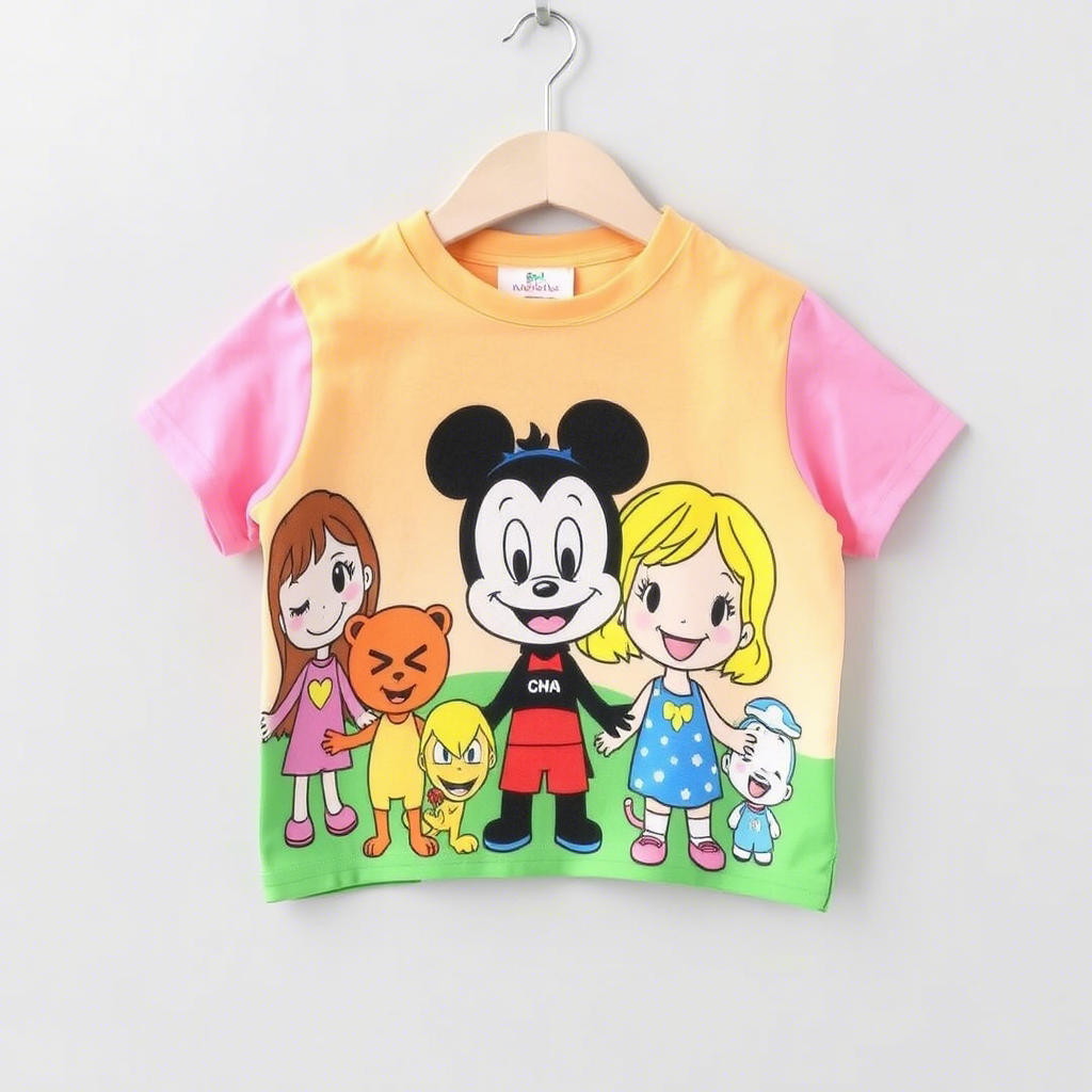Colorful children’s tops with cartoon characters for bulk orders